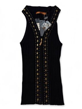 Sleeveless Studded Zip Front Tank